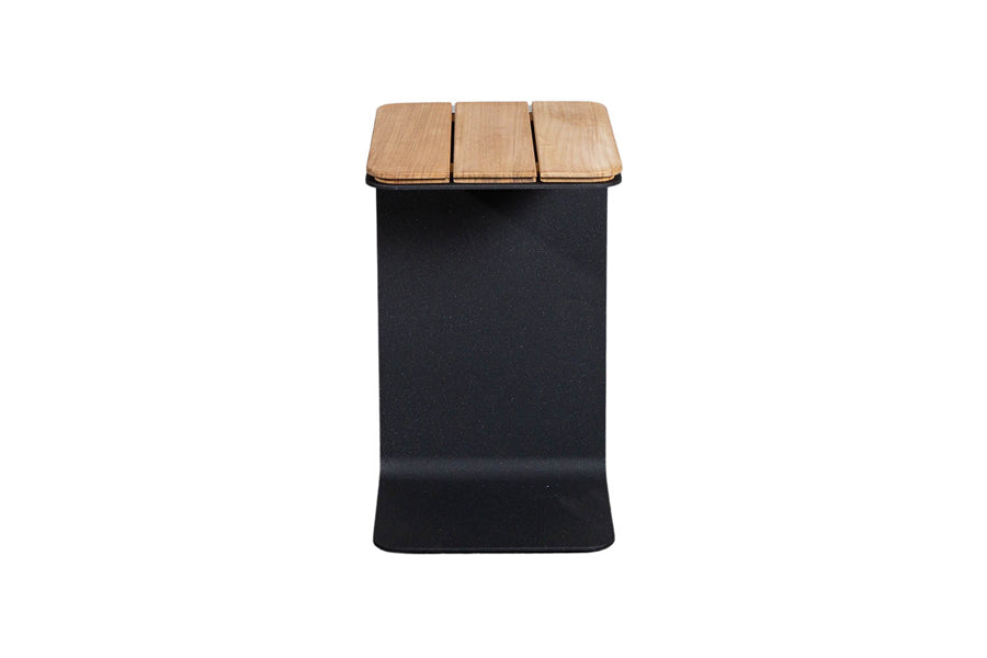Mega Side Table by Cane-Line, showing front view of mega side table in lava grey aluminum/teak wood.