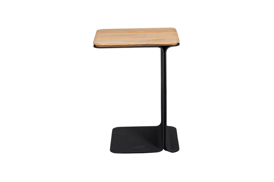 Mega Side Table by Cane-Line, showing side view of mega side table in lava grey aluminum/teak wood.