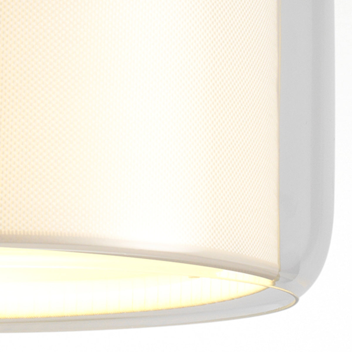 Mercer Pendant Lamp by Marset, showing closeup view of mercer pendant lamp in pearl white shade.
