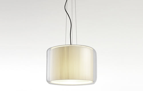 Mercer Pendant Lamp by Marset - Pleated White Cotton Shade.