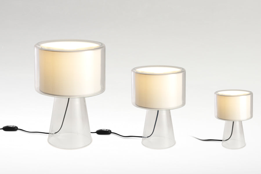 Mercer Table Lamp by Marset, showing mercer table lamps in pearl white shade.