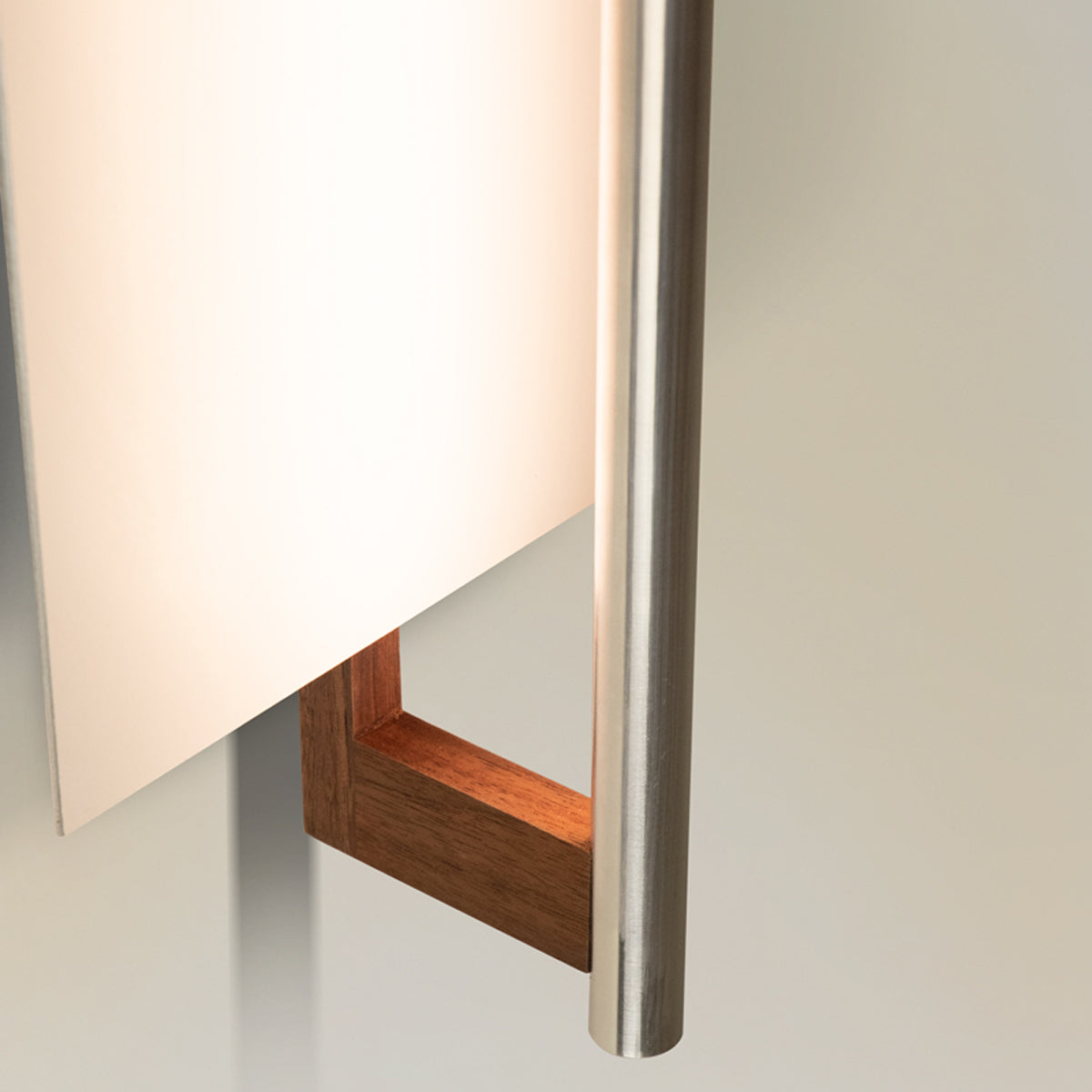 Merus LED Sconce by Cerno, showing detail view of merus led sconce in walnut wood.