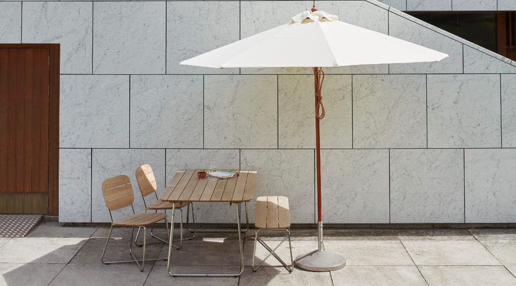 Messina Outdoor Umbrella by Skagerak, showing messina outdoor umbrella in live shot.
