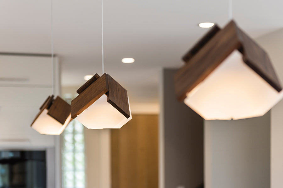 Mica L Pendant by Cerno, showing mica l pendants in live shot.