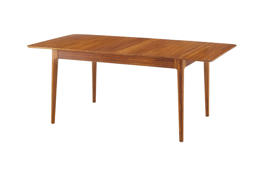 Mija Extensible Dining Table by Greenington, showing angle view of mija extensible dining table in amber.