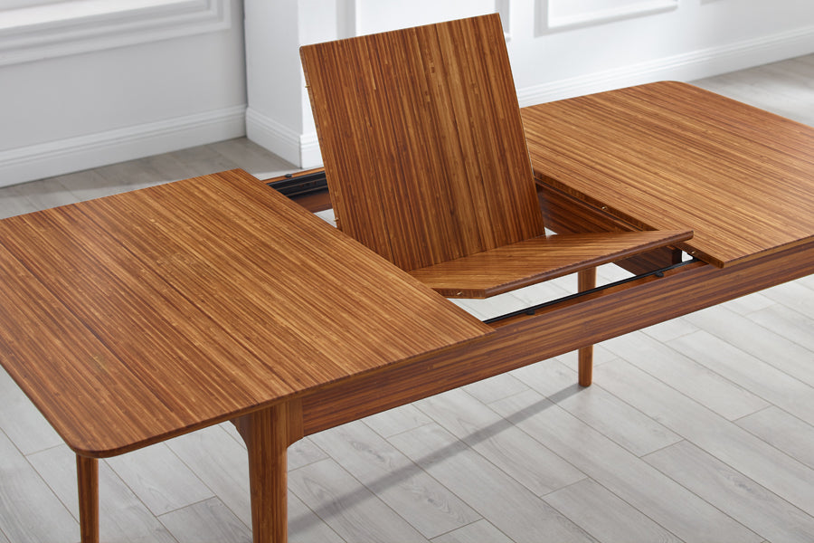Mija Extensible Dining Table by Greenington, showing closeup view of mija extensible dining table in live shot.