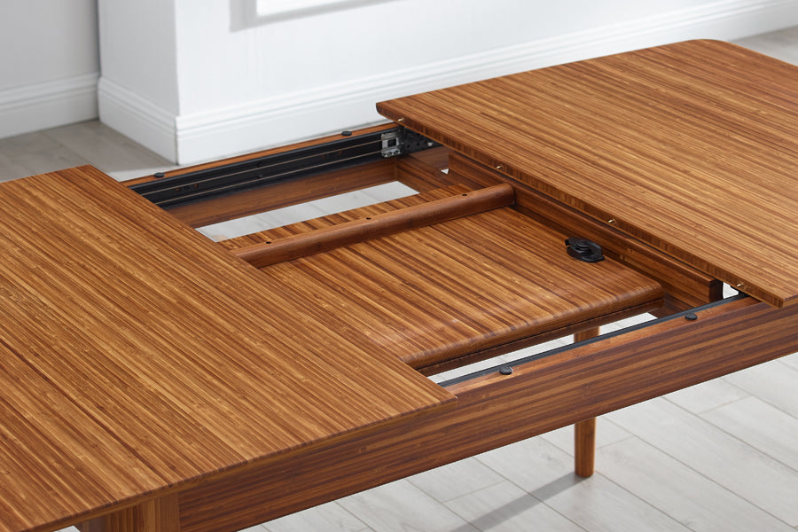 Mija Extensible Dining Table by Greenington, showing closeup view of mija extensible dining table in live shot.