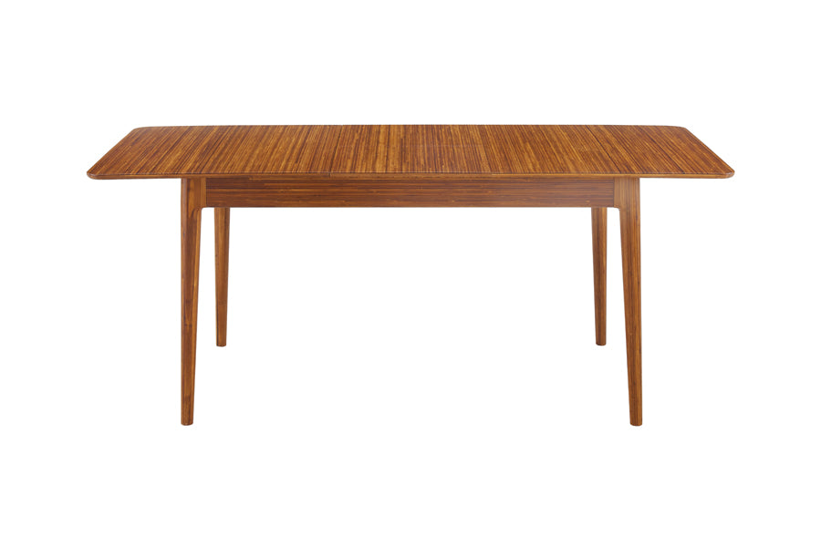 Mija Extensible Dining Table by Greenington, showing front view of mija extensible dining table in amber.