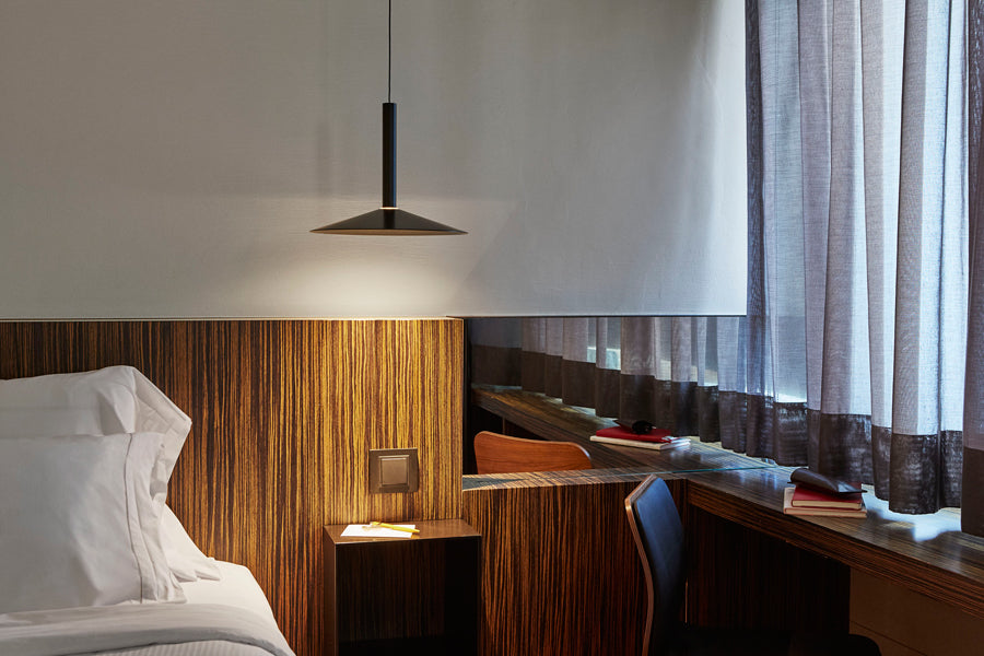 Milana Dimmable Pendant Light by Marset, showing milana dimmable pendant light in live shot.