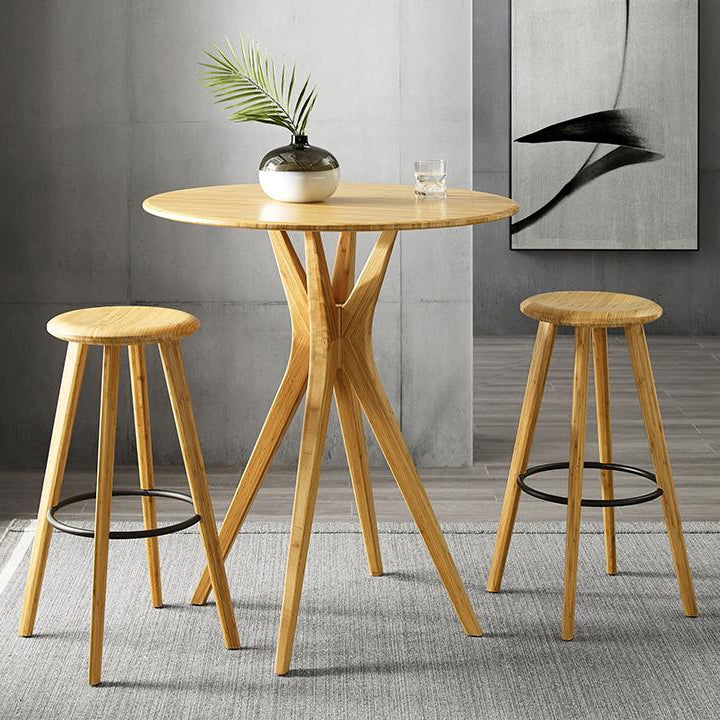Mimosa Bar Table by Greenington, showing live shot of mimosa table in caramelized finish with stools.