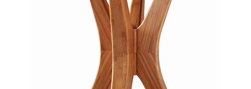 Mimosa Bar Table by Greenington, showing closeup view of mimosa bar height table in caramelized wood.