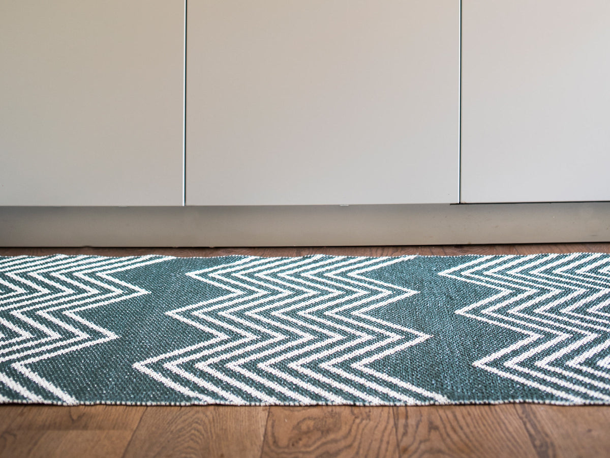 Mini Woven Plastic Rug by Brita, showing closeup view of mini woven plastic rug in live shot.