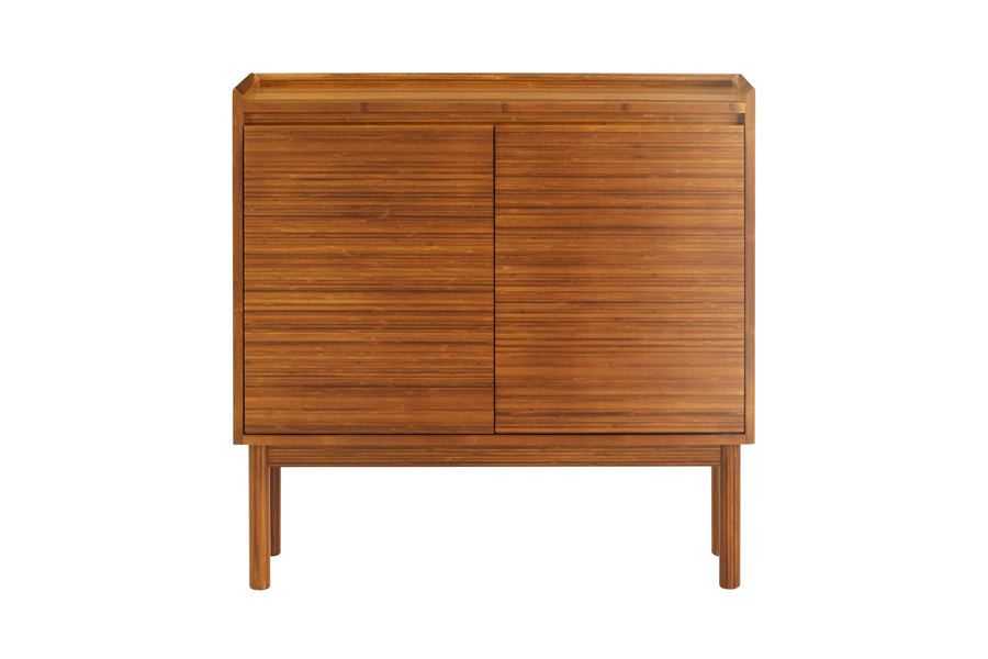 Mira Console Storage by Greenington, showing front view of mira console storage in amber.