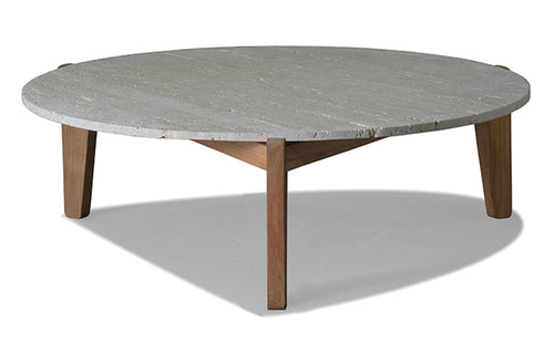 MLB Coffee Table by Harbour - Natural Teak Wood + Travertine Cream.