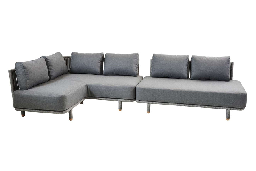 Moments Outdoor Sectional by Cane-Line, showing moments outdoor sectional in grey airtouch cushion set.