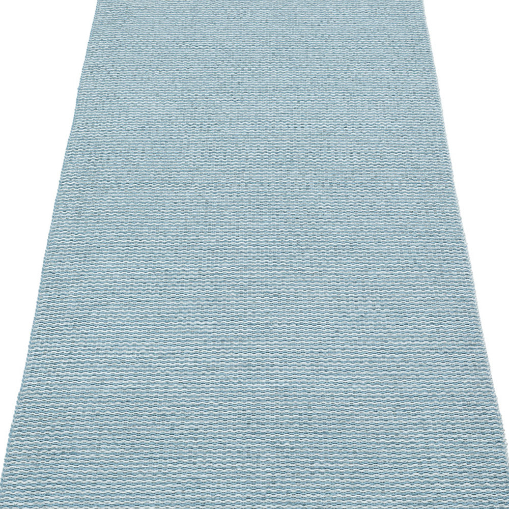 Mono Blue Fog & Dove Blue Rug by Pappelina, showing detail view of mono blue fog & dove blue rug.