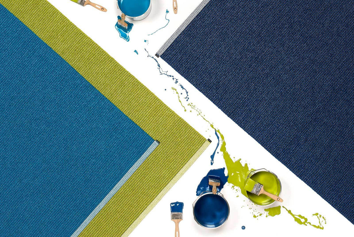 Mono Dark Blue & Denim Rug by Pappelina, showing top view of mono rug in multiple colors.