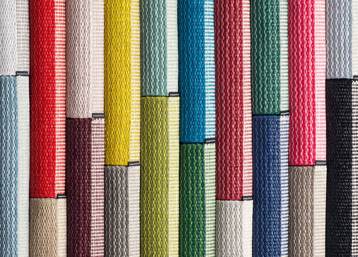 Mono Dark Linen Rug by Pappelina, showing closeup view of mono rug in multiple colors.