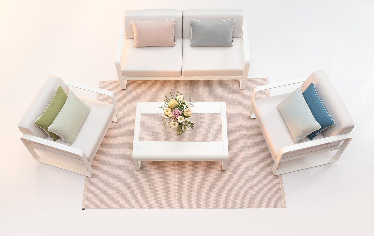 Mono Linen Rug by Pappelina, showing top view of mono linen rug in studio shot.