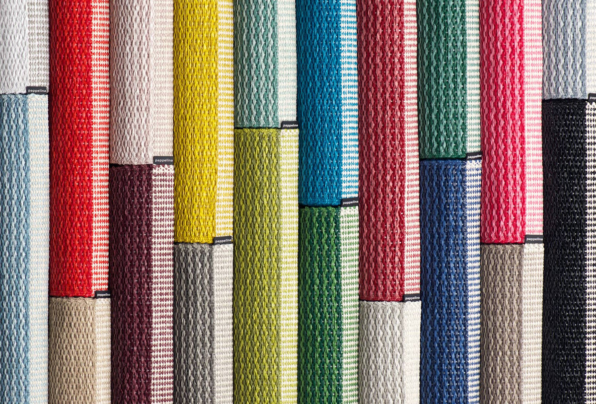 Mono Storm & Light Grey Runner Rug by Pappelina, showing closeup view of mono rug in multiple colors.