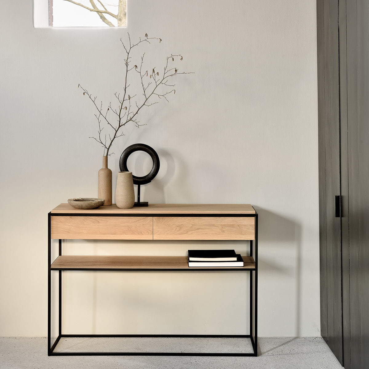 Monolit Oak Console by Ethnicraft, showing monolit oak console in live shot.