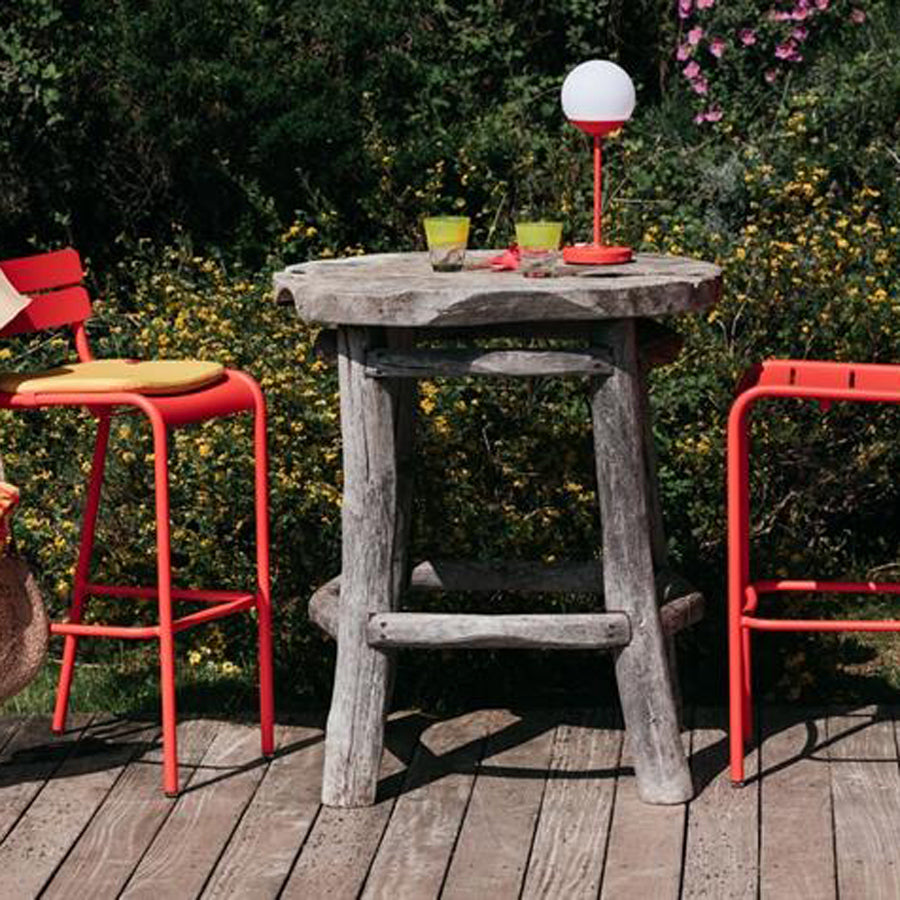 Mooon Lamps by Fermob, showing lamp, table & chairs in live shot.