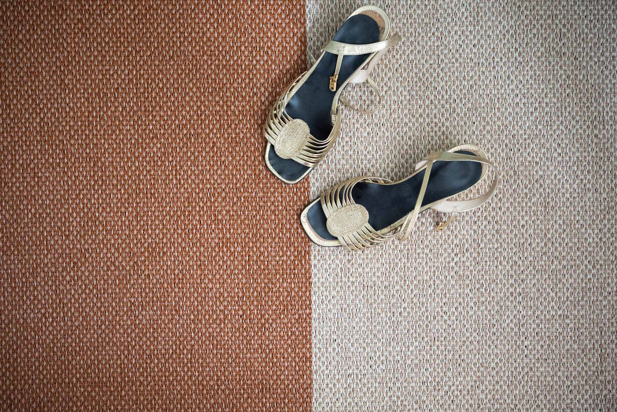 Moor Woven Plastic Rug by Brita, showing closeup view of moor woven plastic rug in live shot.