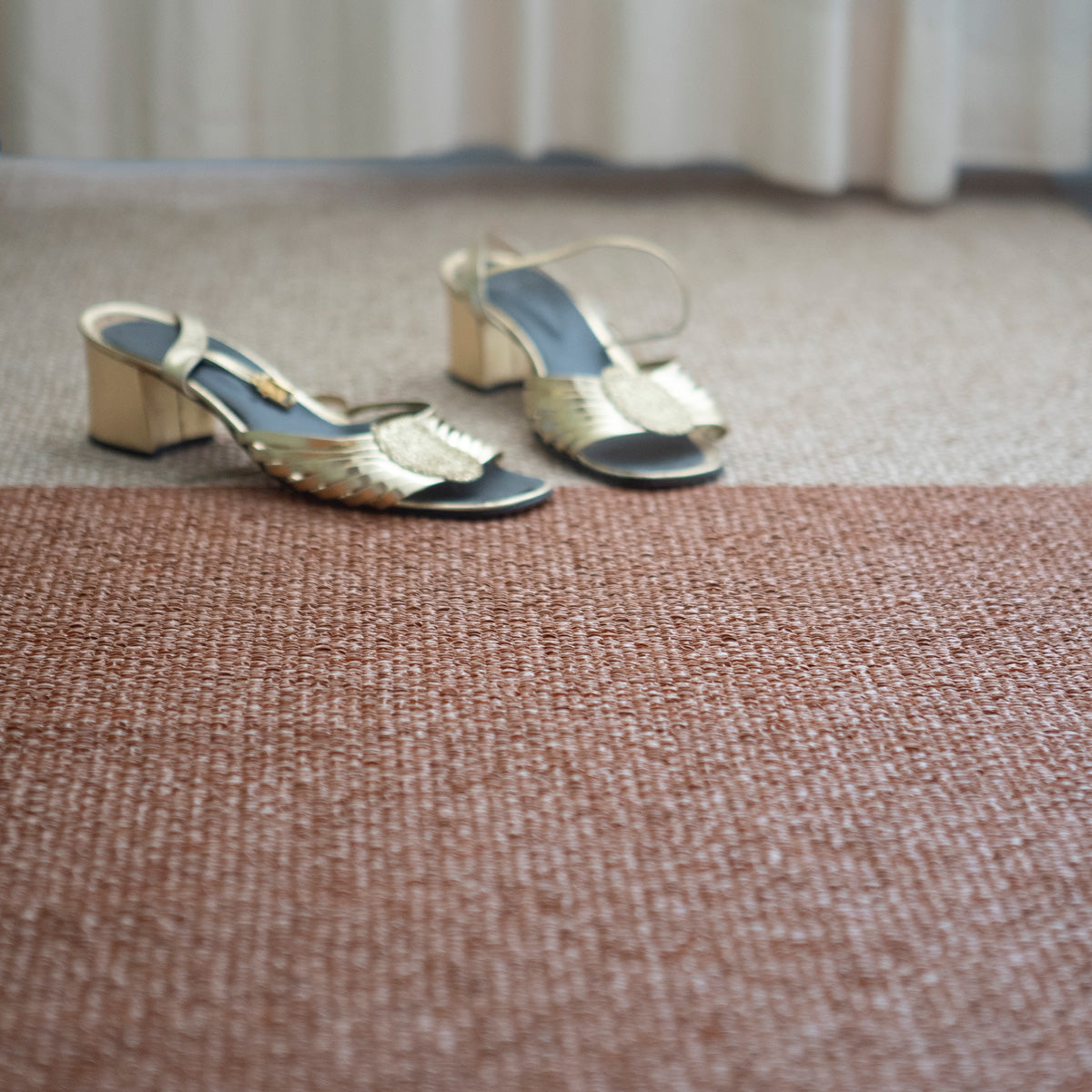 Moor Woven Plastic Rug by Brita, showing closeup view of moor woven plastic rug in live shot.