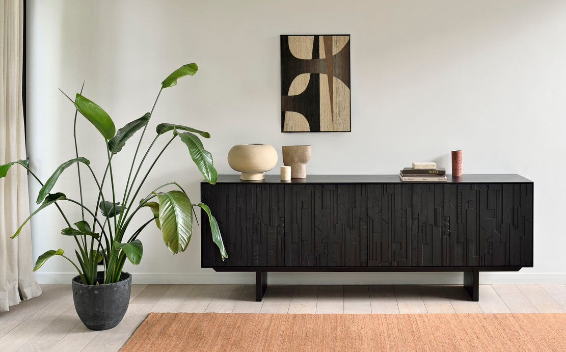 Mosaic Sideboard by Ethnicraft - showing front view of sideboard in live shot.