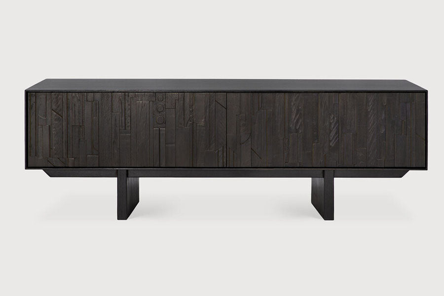 Mosaic TV Cupboard by Ethnicraft, showing front view of cupboard.