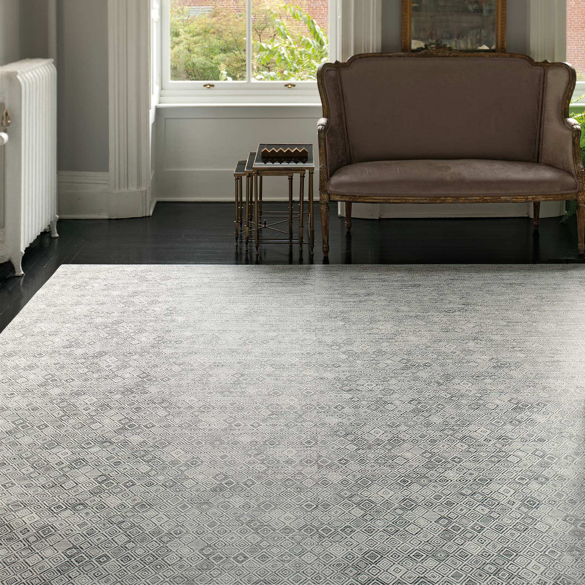 Mosaic Woven Floor Mat by Chilewich, showing mosaic woven floor mat in live shot.