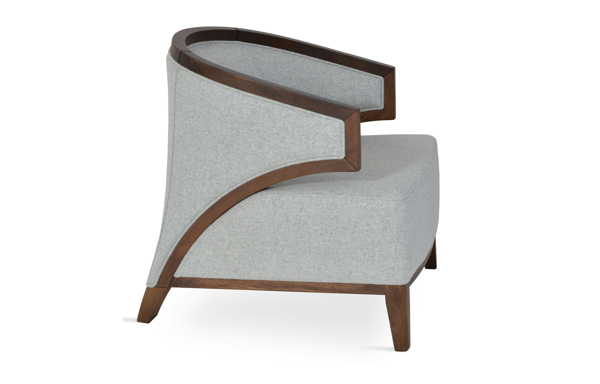 Mostar Arm Chair by SohoConcept - Walnut Finish, Camira Blazer Silver Wool.