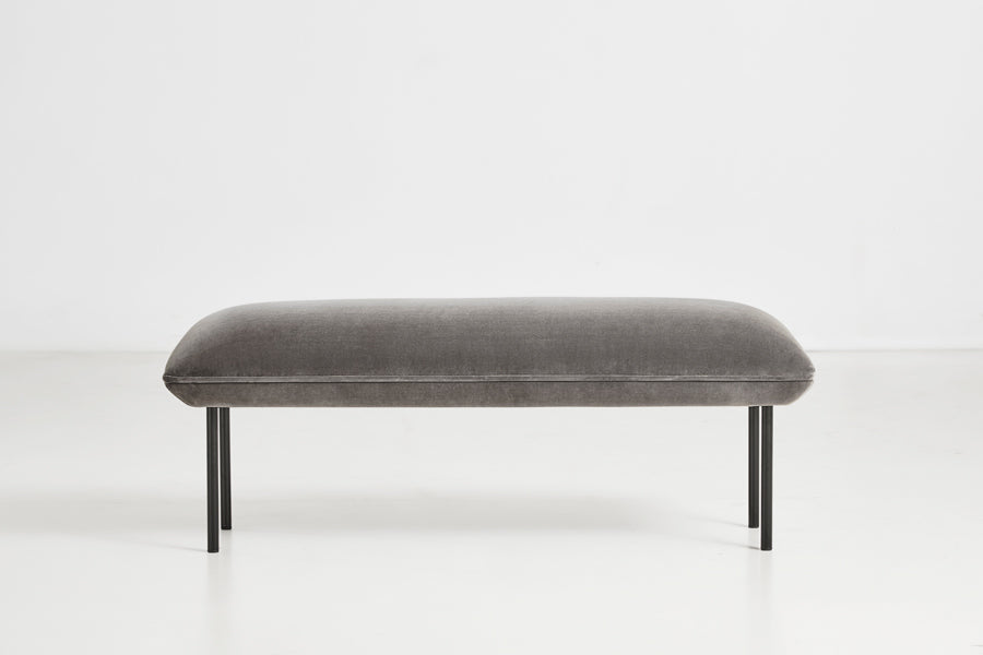 Nakki Bench by Woud, showing front view of nakki bench in studio shot.