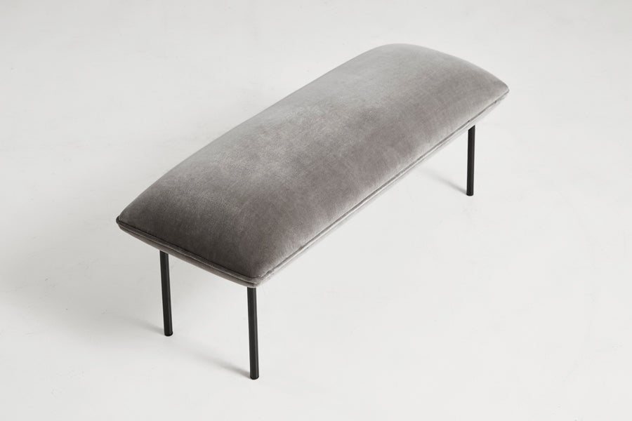 Nakki Bench by Woud, showing angle view of nakki bench in studio shot.
