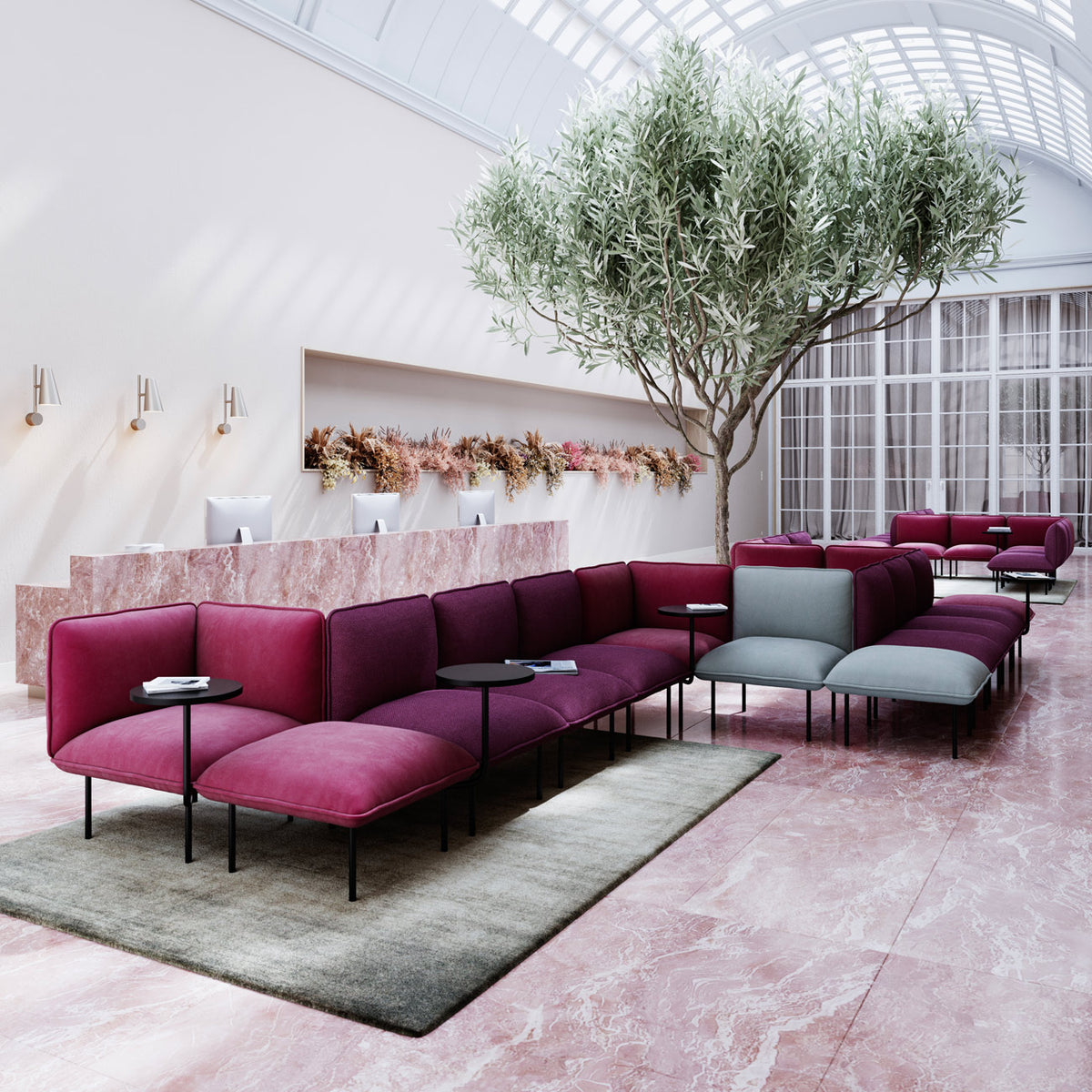 Nakki Lobby Ottoman by Woud, showing nakki lobby ottomans in live shot.