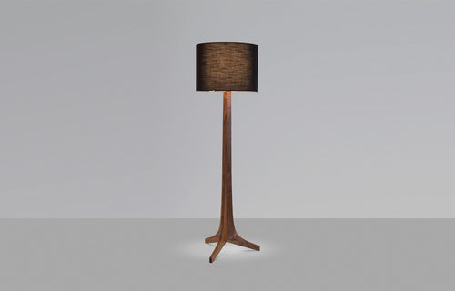 Nauta LED Floor Lamp by Cerno - Black Amaretto Shade, Dark Stained Walnut+No Shelf.