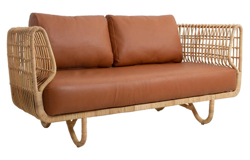 Nest Indoor Sofa by Cane-Line - 2-Seater, Cognac Leather Cushion Set.