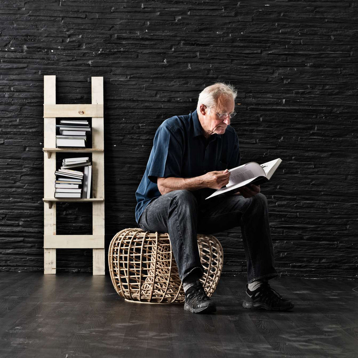 Nest Indoor Coffee Table/Footstool by Cane-Line, showing nest indoor coffee table/footstool in live shot.