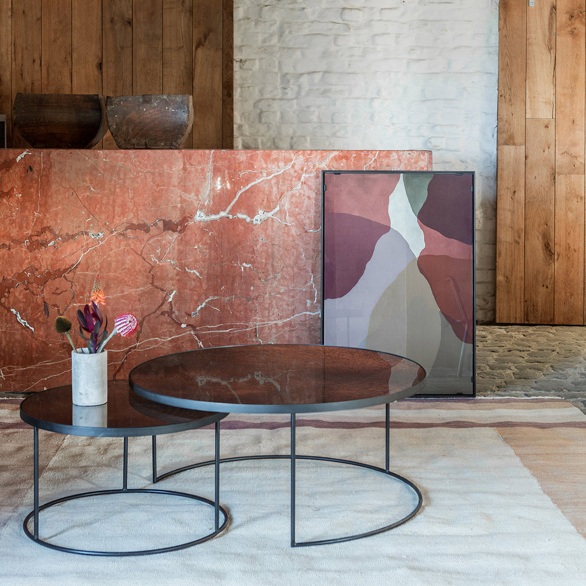 Nesting Coffee Table (Set of 2) by Ethnicraft, showing coffee table set of 2 in live shot.