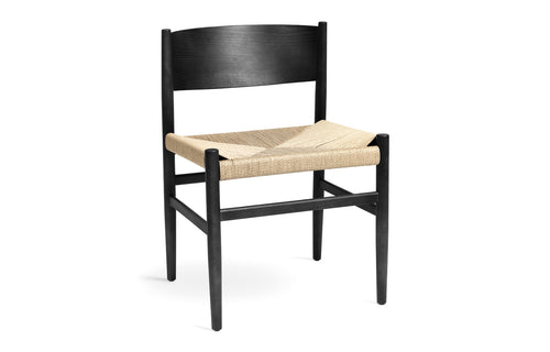Nestor Chair by Mater - Black Stain Beech + W/O Armrests with Natural Paper Cord Seat.