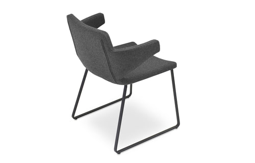 Nevada Arm Sled Dining Chair by SohoConcept - Black Powder Finish, Camira Blazer Dark Grey Wool.