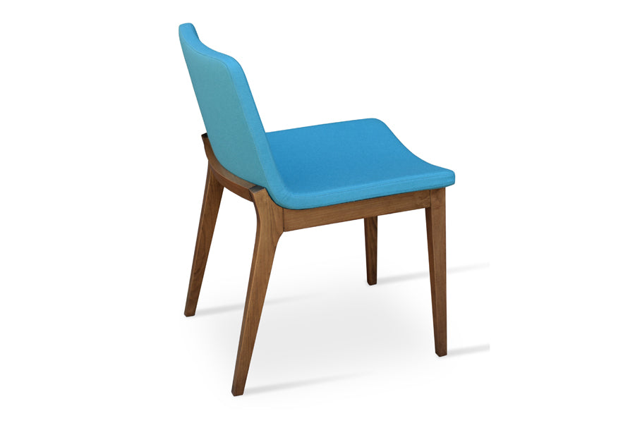 Nevada Wood Chair by sohoConcept, showing back view of nevada wood chair in camira blazer turquoise wool with original american walnut wood base.