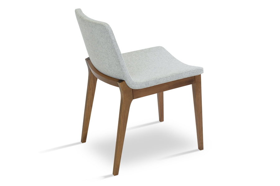 Nevada Wood Chair by SohoConcept, showing back view of navada wood chair in camira blazer silver wool with beech walnut wood base.