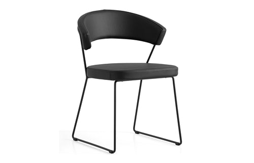 New York Chair  by Connubia - Matt Black Metal Frame + Black Soft Leather Seat.