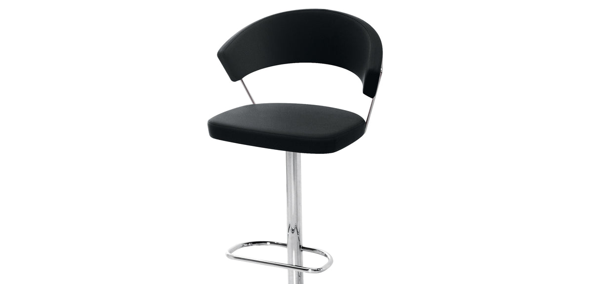 New York Swivel Stool by Connubia, showing closeup view of new york swivel stool in black ekos seat/chromed metal frame.