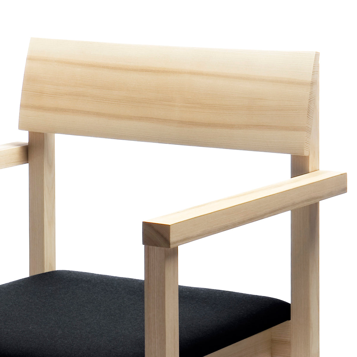 Arkitecture KVT8 Chair with Armrests by Nikari, showing detail view of arkitecture kvt8 chair with armrests in ash, fabric 2: steelcut trio by kvadrat.