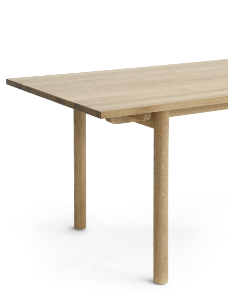 Basic Table by Nikari, showing detail view of straight end of basic table in oak.