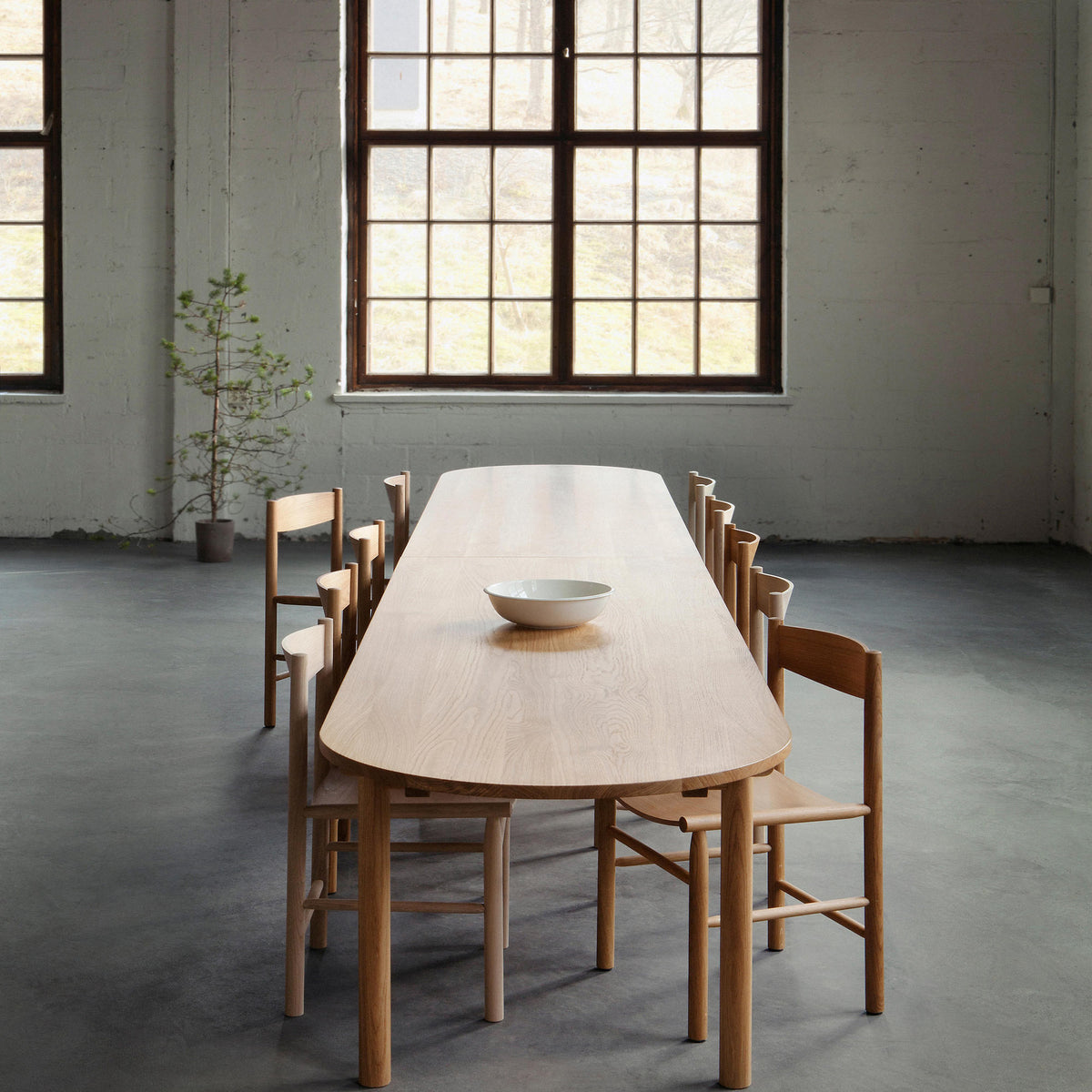 Linea Akademia Dining Chair by Nikari, showing linea akademia dining chairs with dining table in live shot.