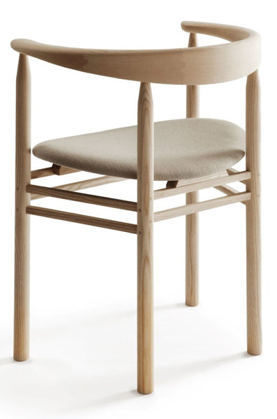Linea RMT6 Chair by Nikari, showing back side view of linea rmt6 chair in fabric 2: steelcut trio by kvadrat.