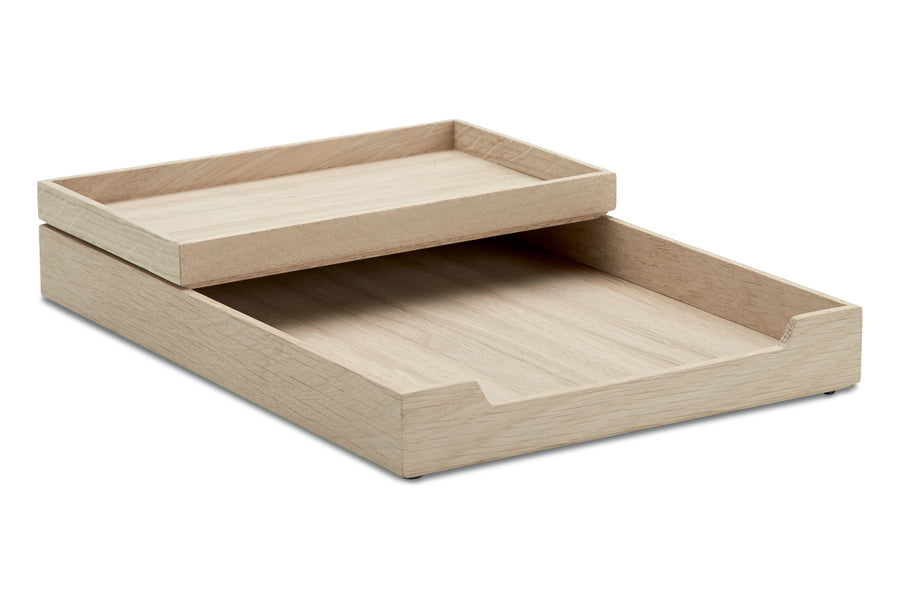 Nomad Letter Tray by Skagerak, showing nomad letter tray in natural oak wood.